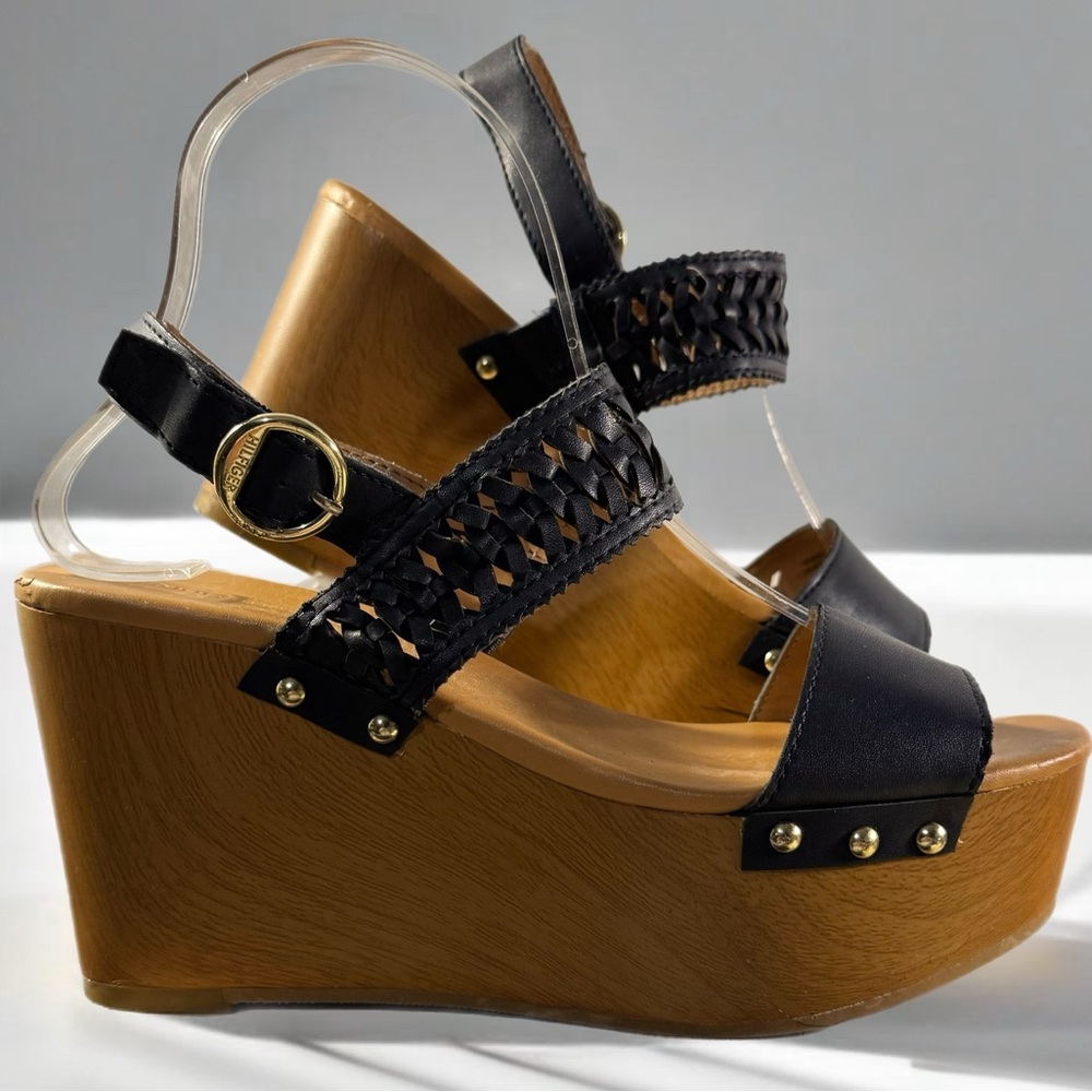 Tommy Hilfiger Rubena 2 Platform Wedge Sandal Sz 8 Navy Blue Open Toe Party GUC